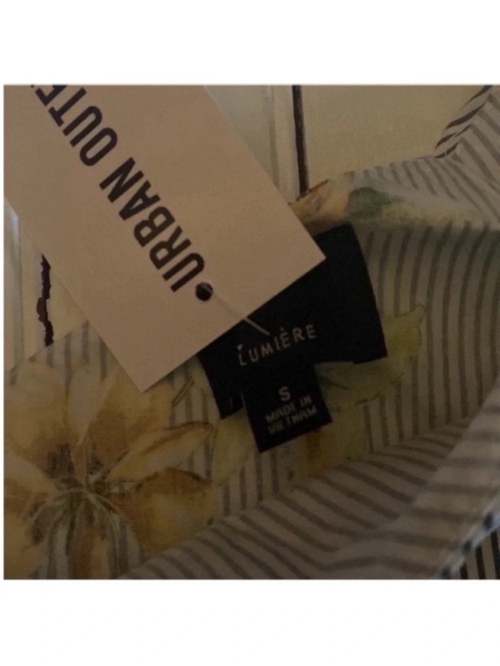 Lumiere Urban Outfitters Top Blue White Stripes Yellow Floral Size S